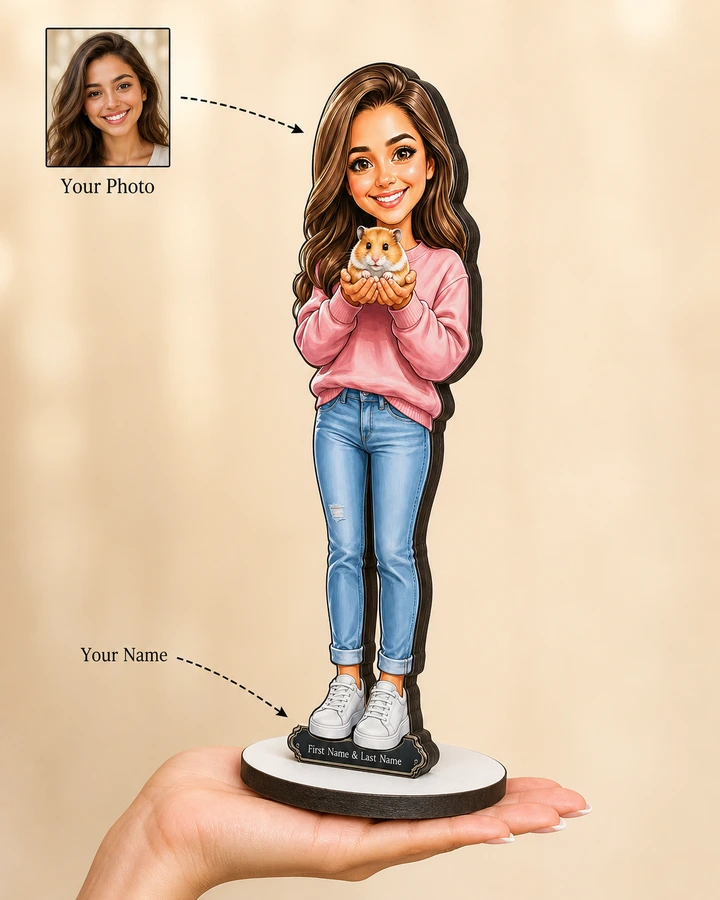 Hamster Owner (Female) figurine — custom personalized Pets gift, premium wood 8 inches