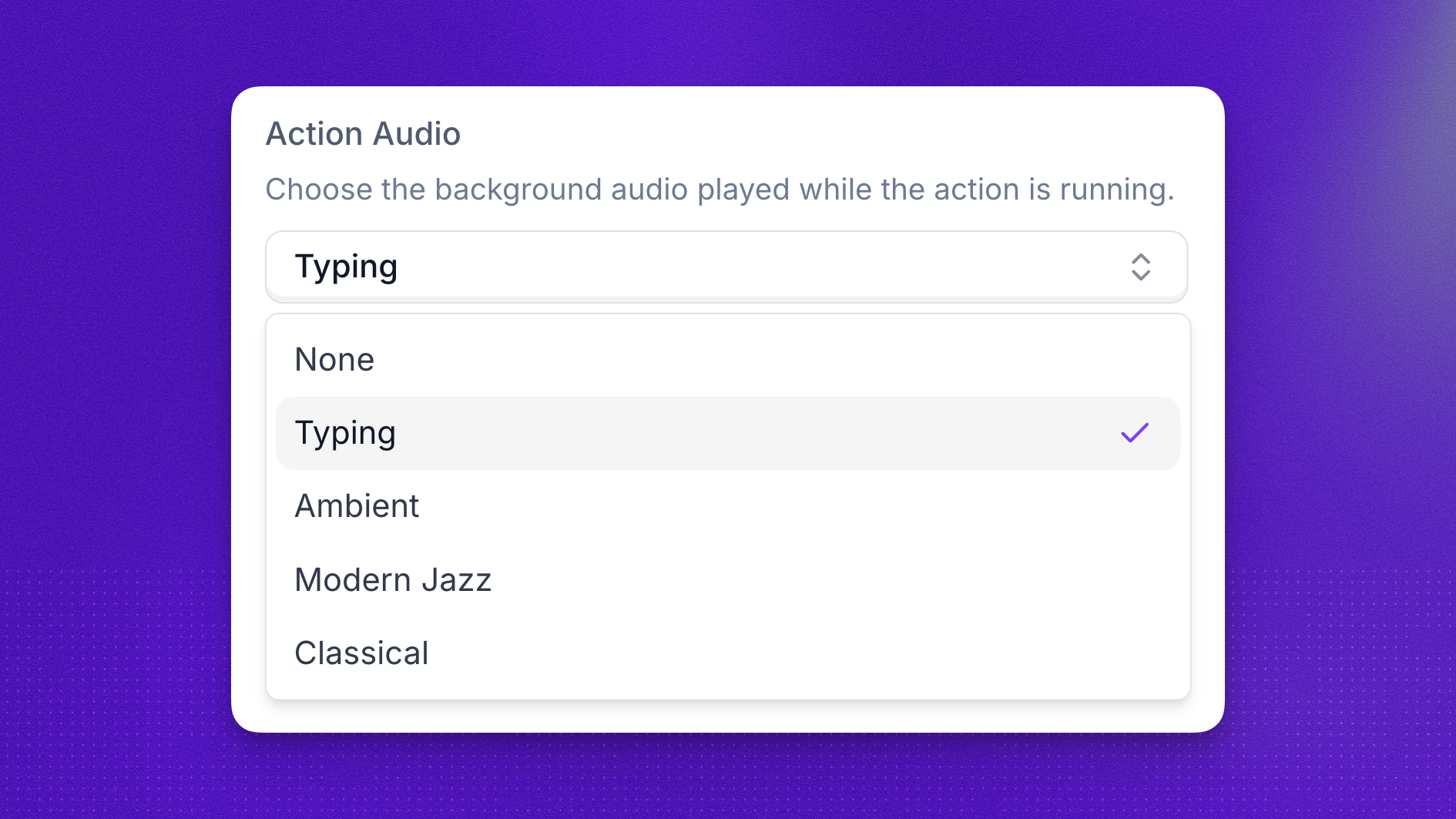 Action audio selection for a custom action