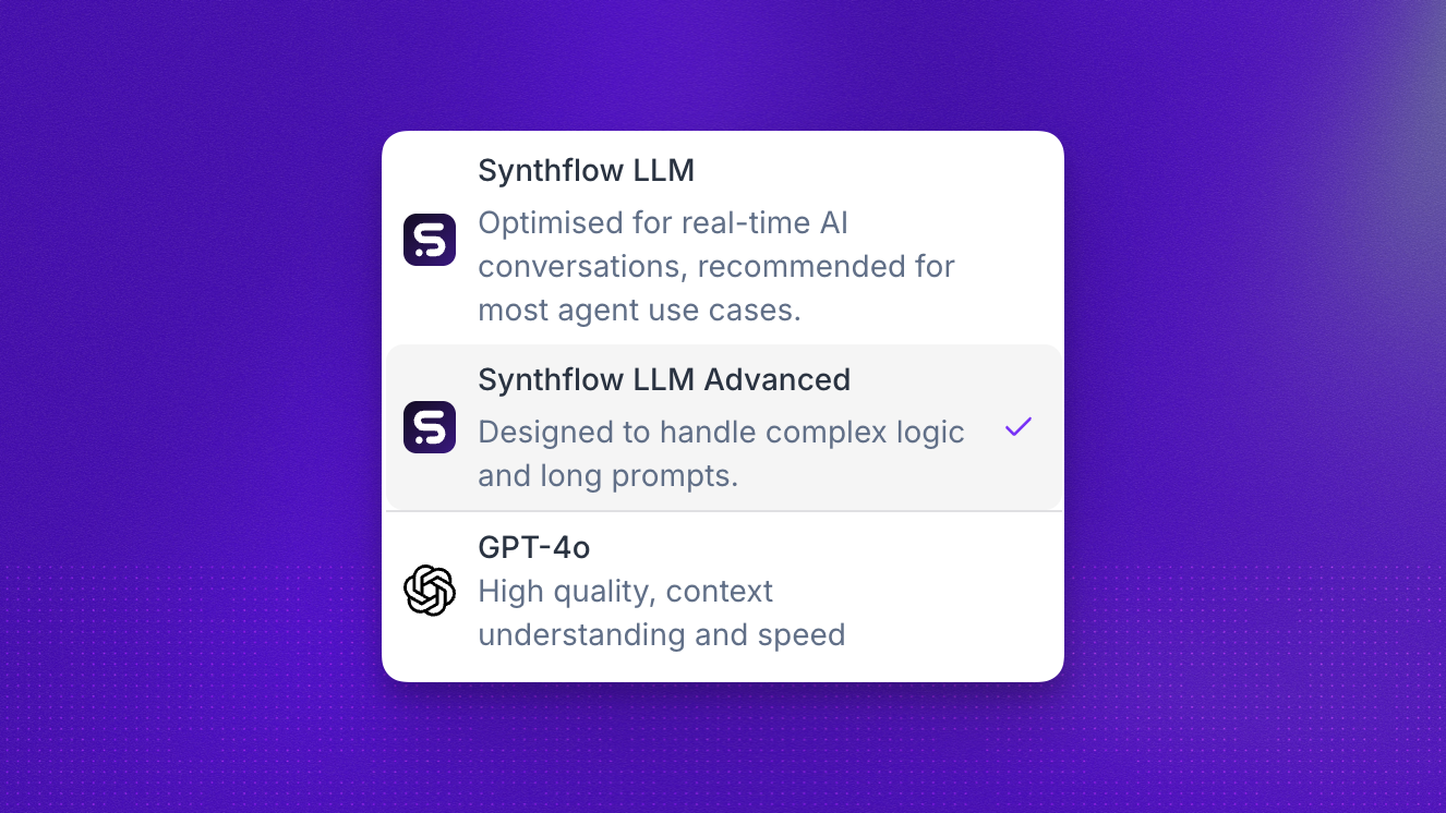 Advanced Synthflow LLM option in the agent model selector