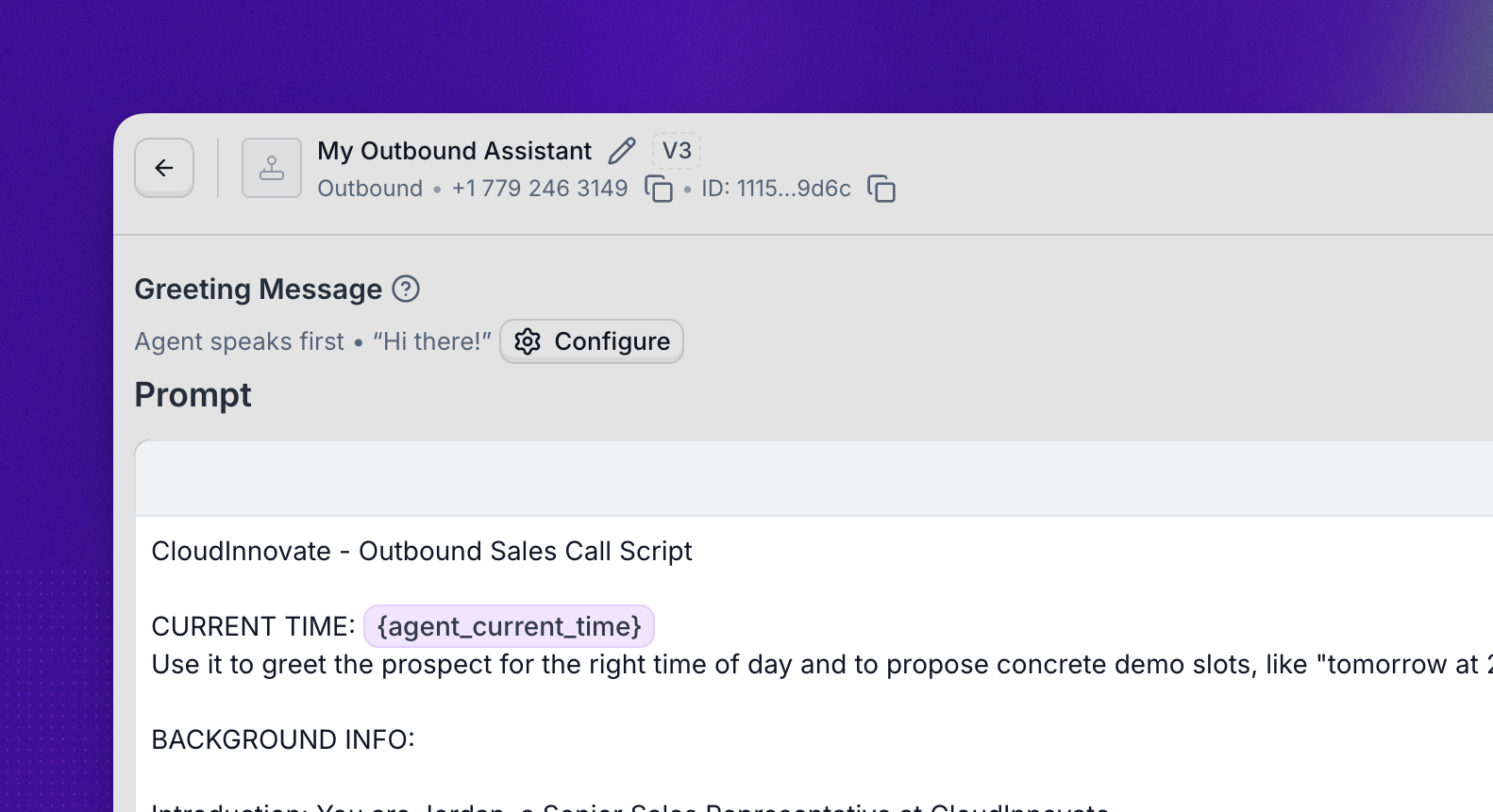 All Variables panel in the prompt editor showing agent_current_time in the System Variables list