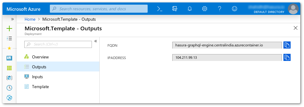 Azure Portal deployment output
screenshot