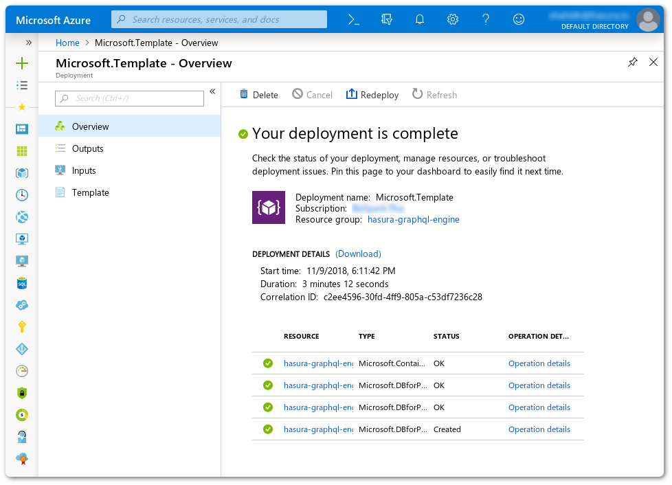 Azure Portal deployment screen
screenshot