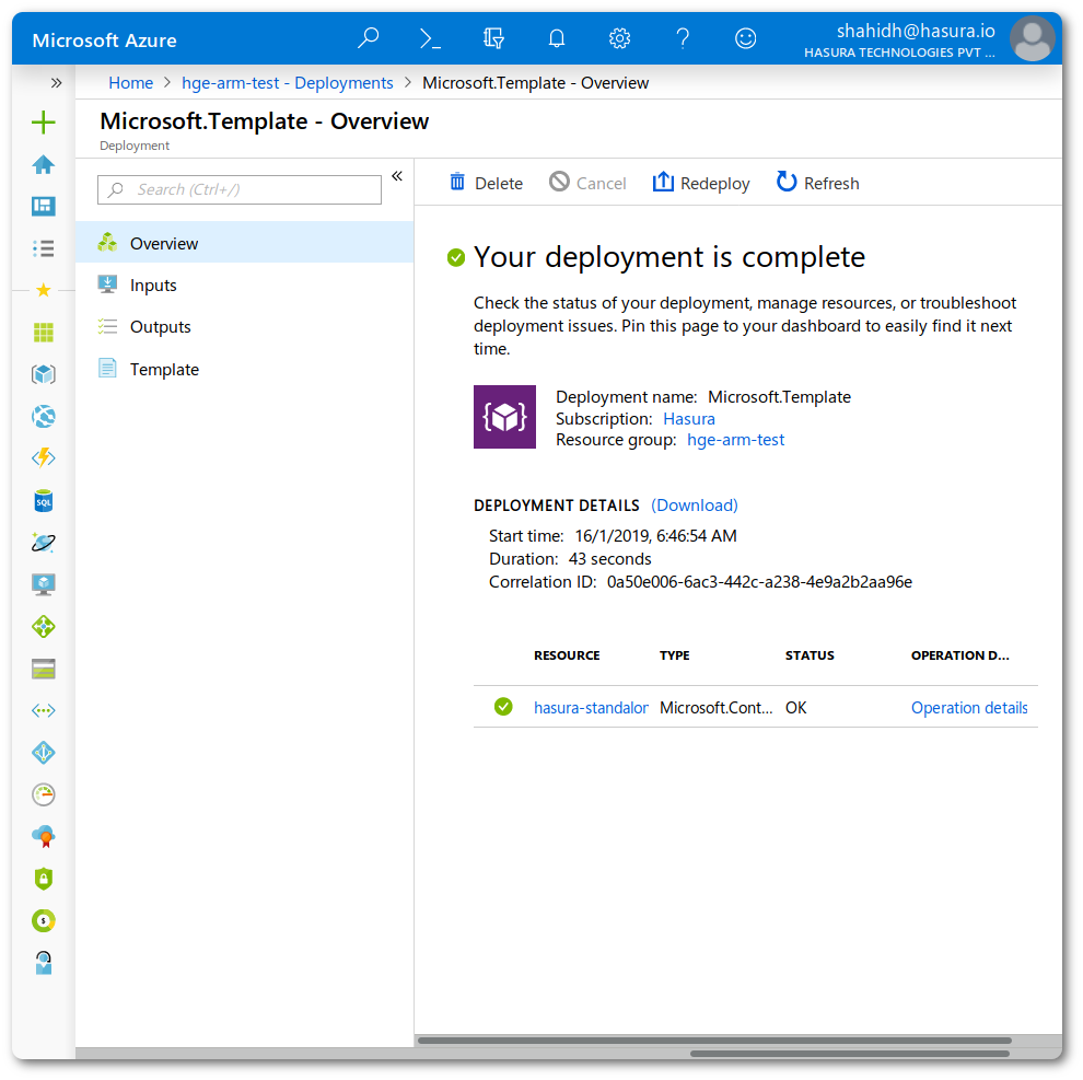 Azure Portal deployment screen
screenshot