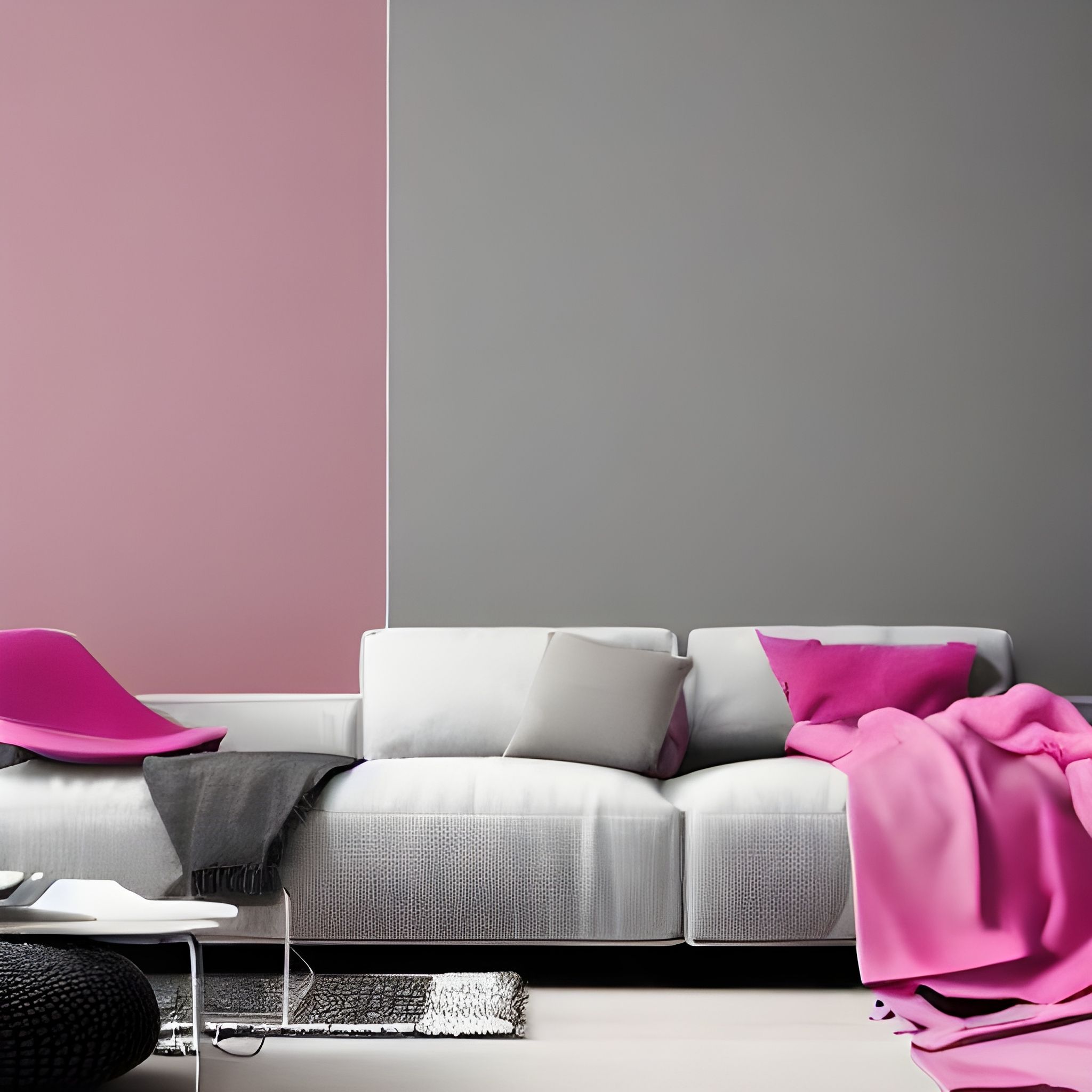 Warna Abu-abu Muda dengan Pink pada Interior