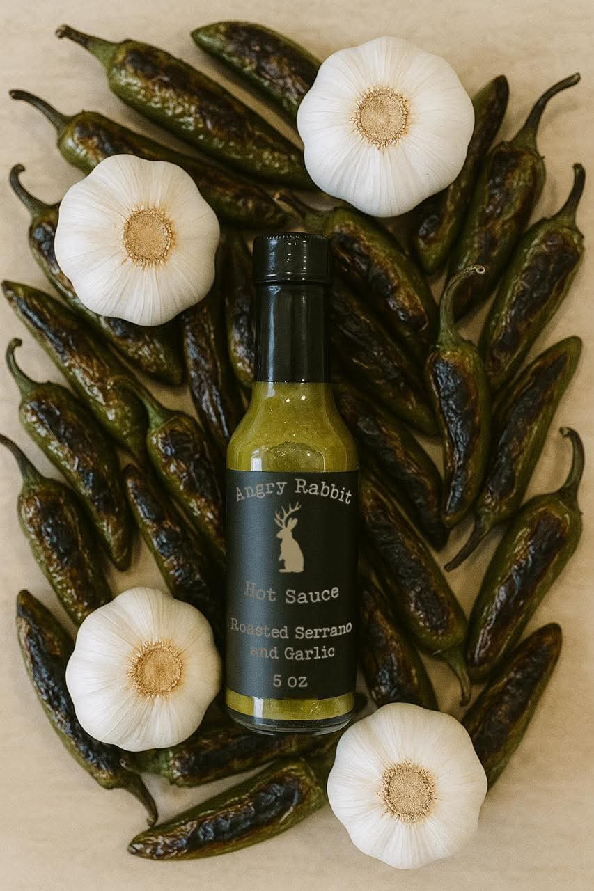 Angry Rabbit Hot Sauce - Roasted Serrano and Garlic