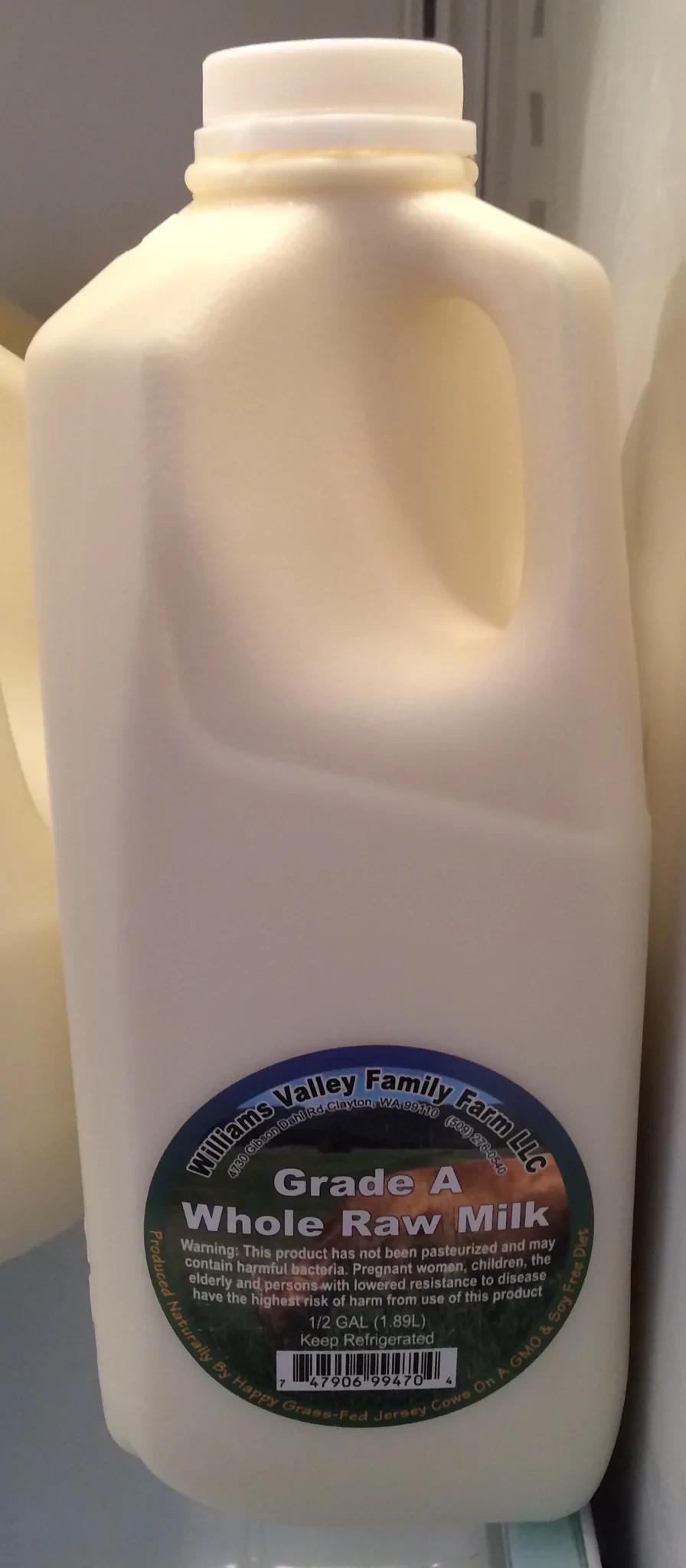 WV A2 Grass-fed Raw Cow Milk Half Gallon