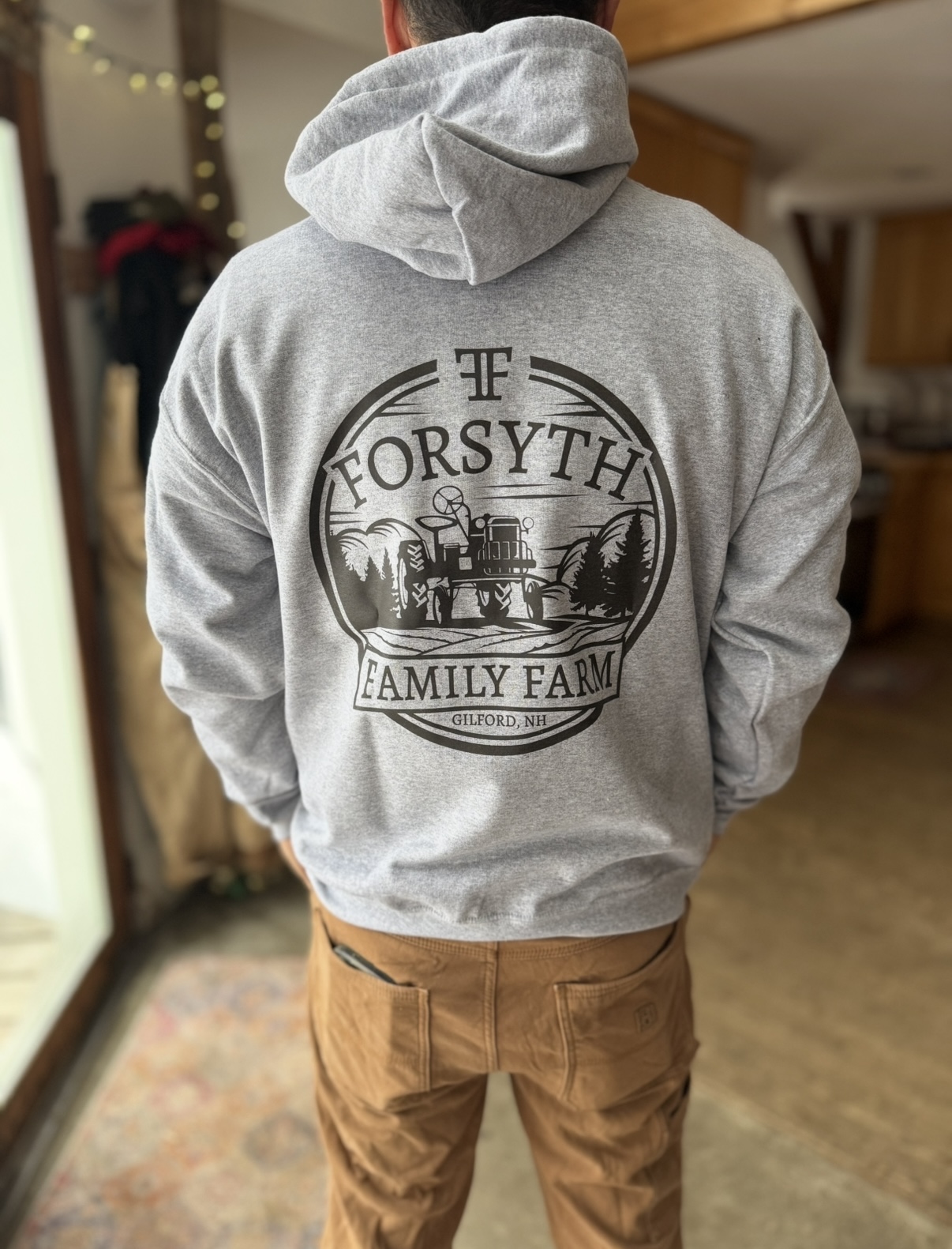 Medium Forsyth Family Farm Hooded Sweatshirt- Sport Gray