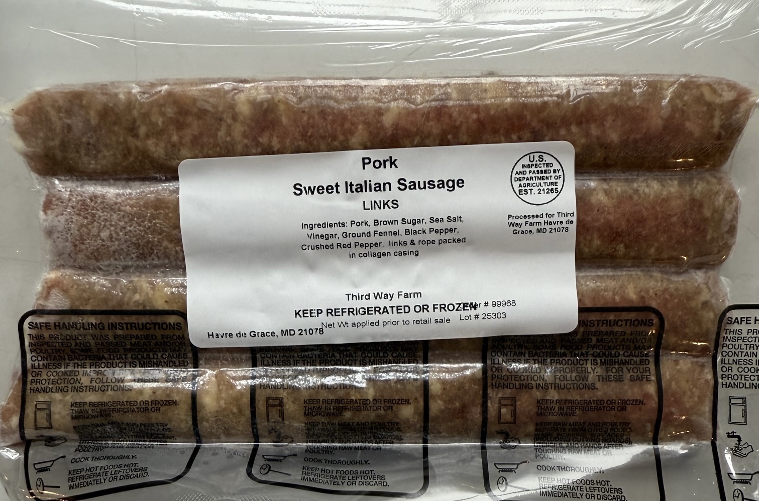 Sweet Italian Pork Sausage Links
