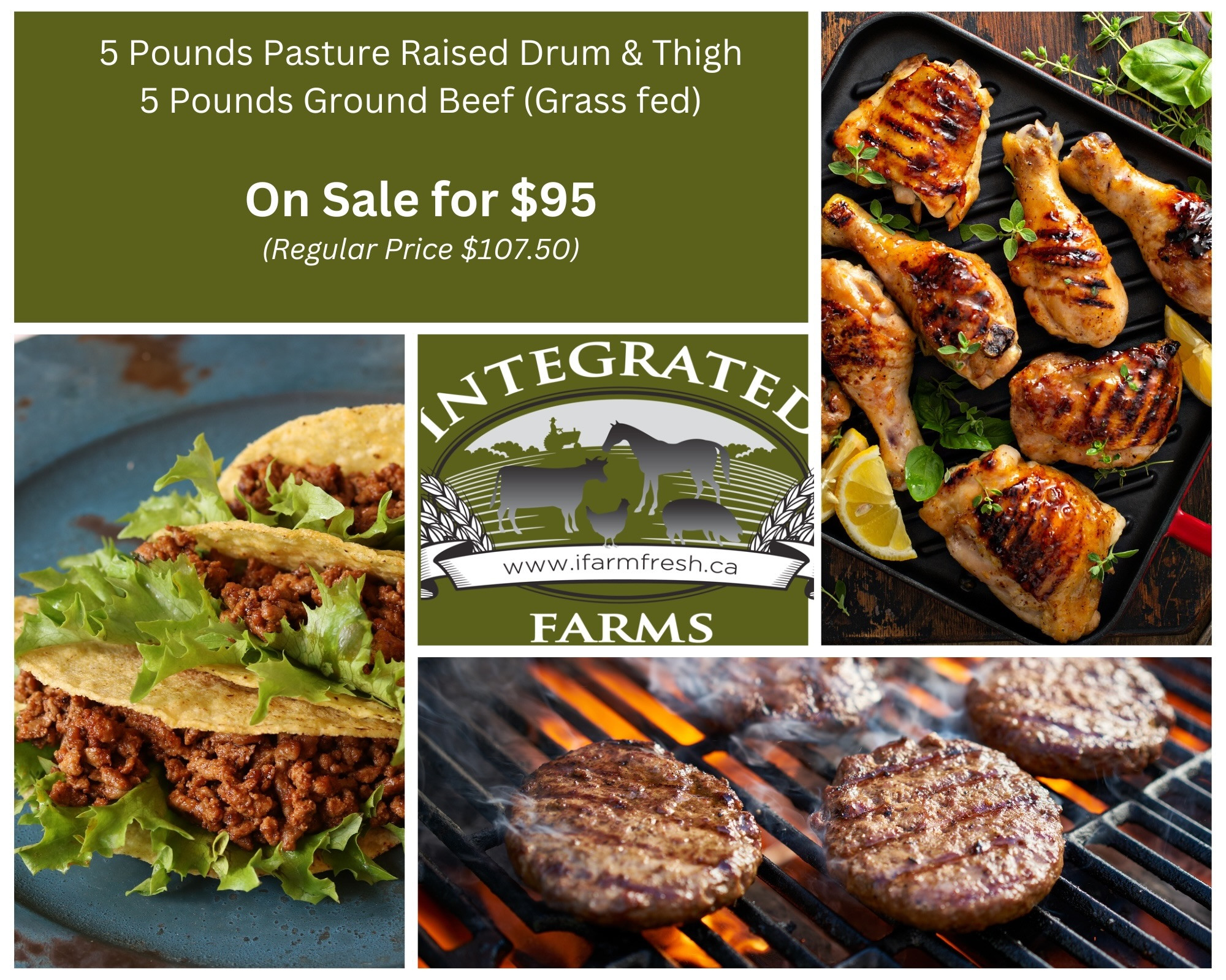 Beef & Chicken: 10 Pounds Bundle - 5 Pounds Ground Beef and 5 Pounds of Drum & Thigh Package