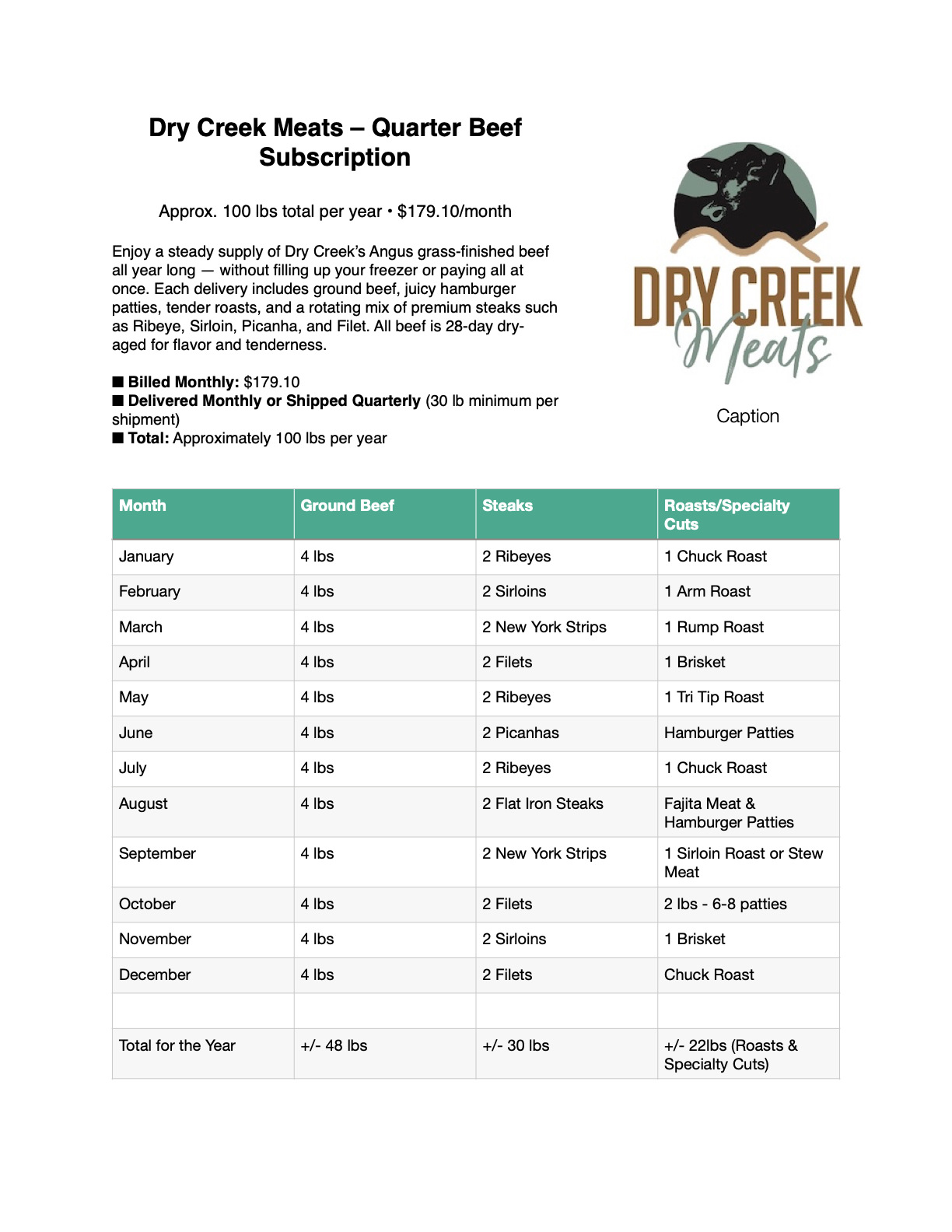 Quarter Beef Subscription - Delivery