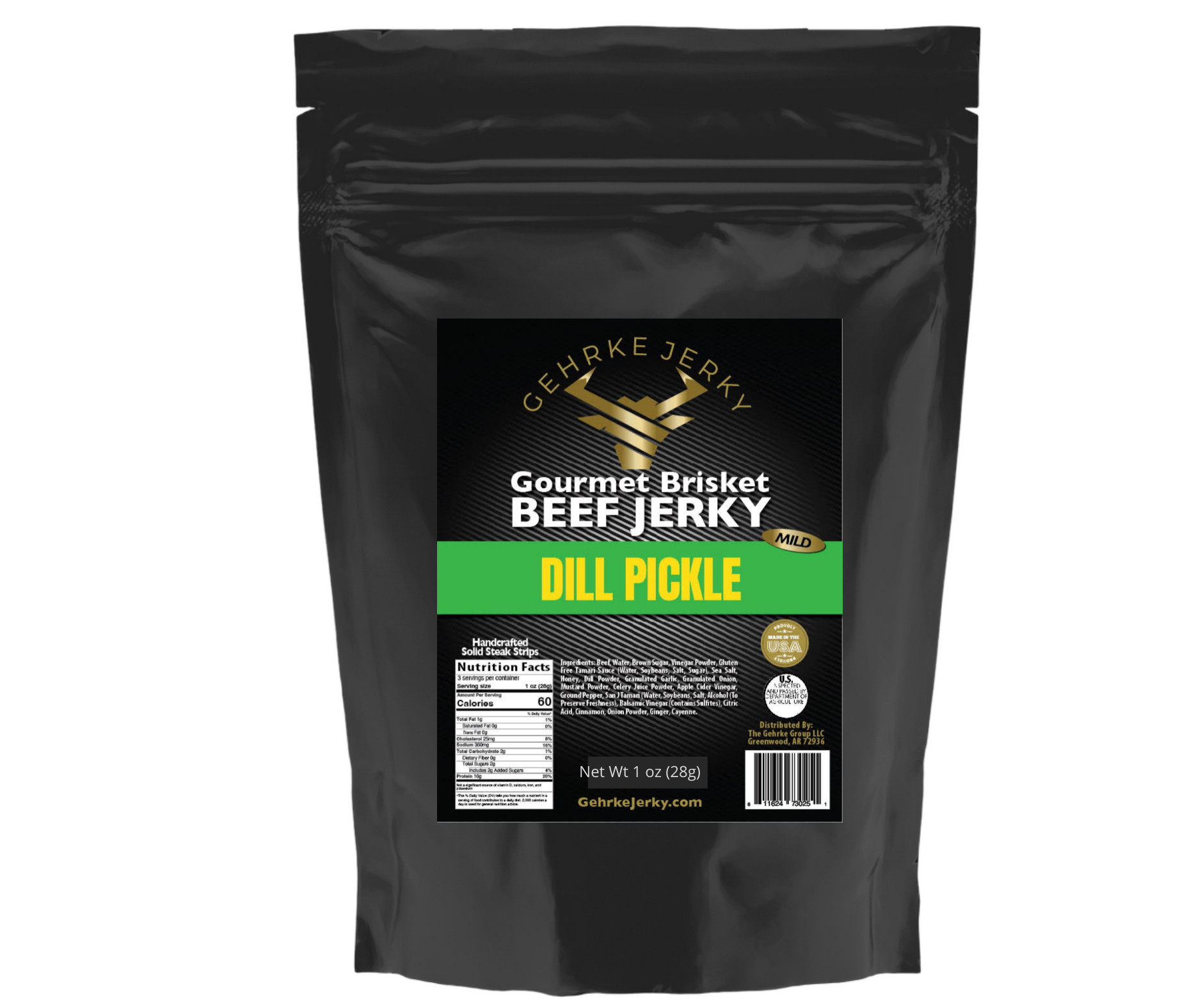 GEHRKE JERKY A SAMPLE BAG TO TRY -  DILL PICKELE - GOURMET 100% PREMIUM BEEF BRISKET JERKY 1 OZ.