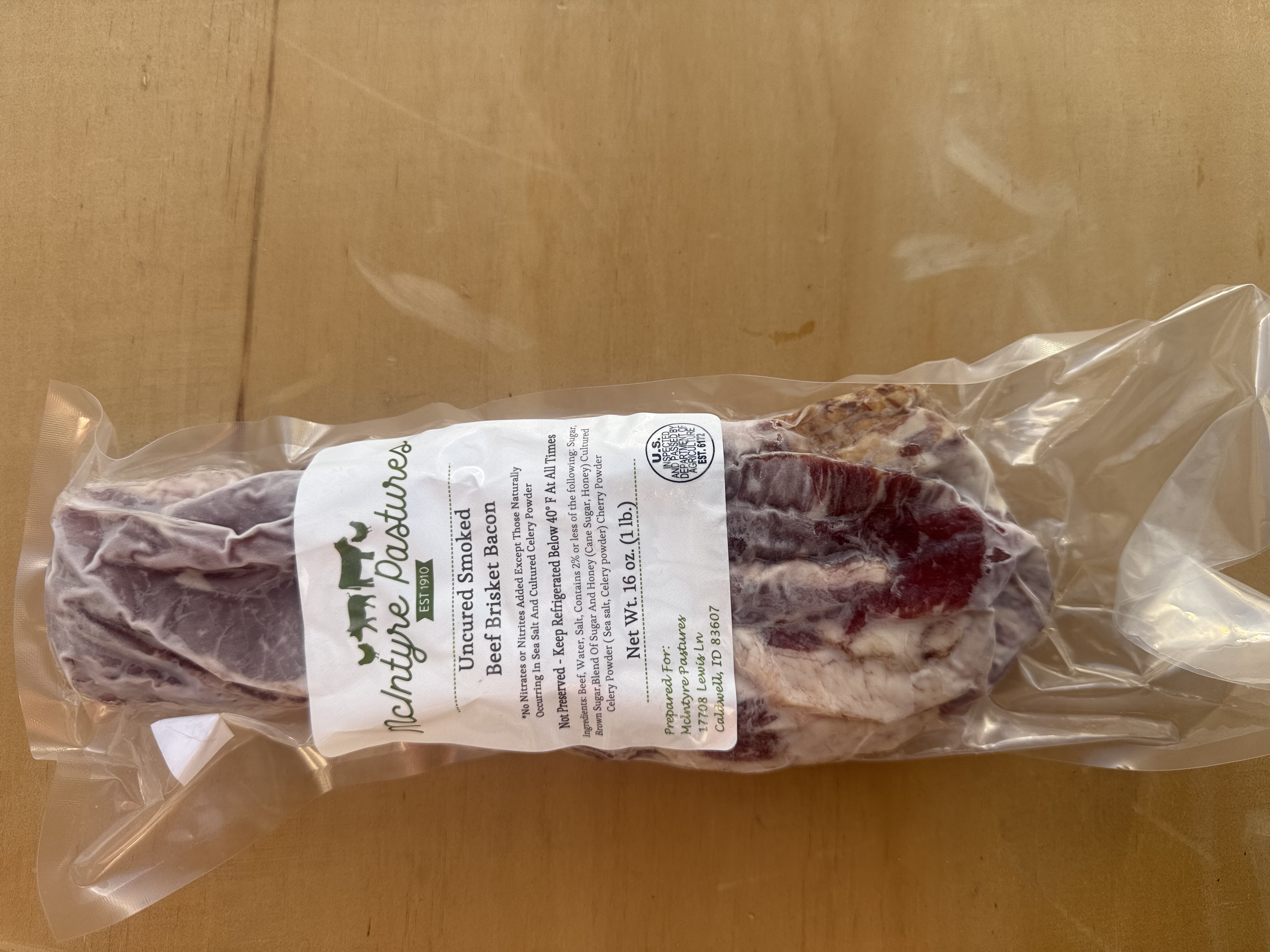 Uncured Beef Bacon from the Brisket