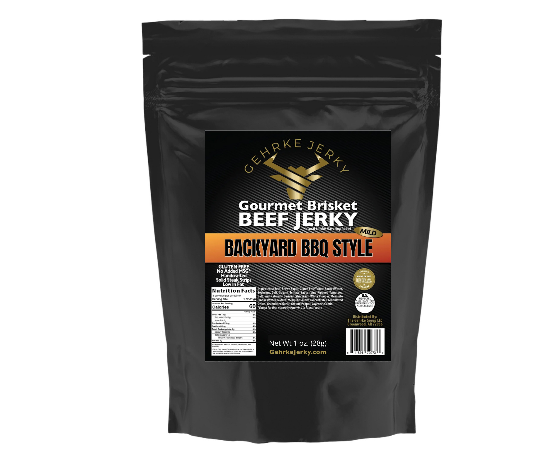 GEHRKE JERKY A SAMPLE BAG TO TRY - BACKYARD BBQ - PREMIUM BEEF BRISKET JERKY - 1 oz. BAG