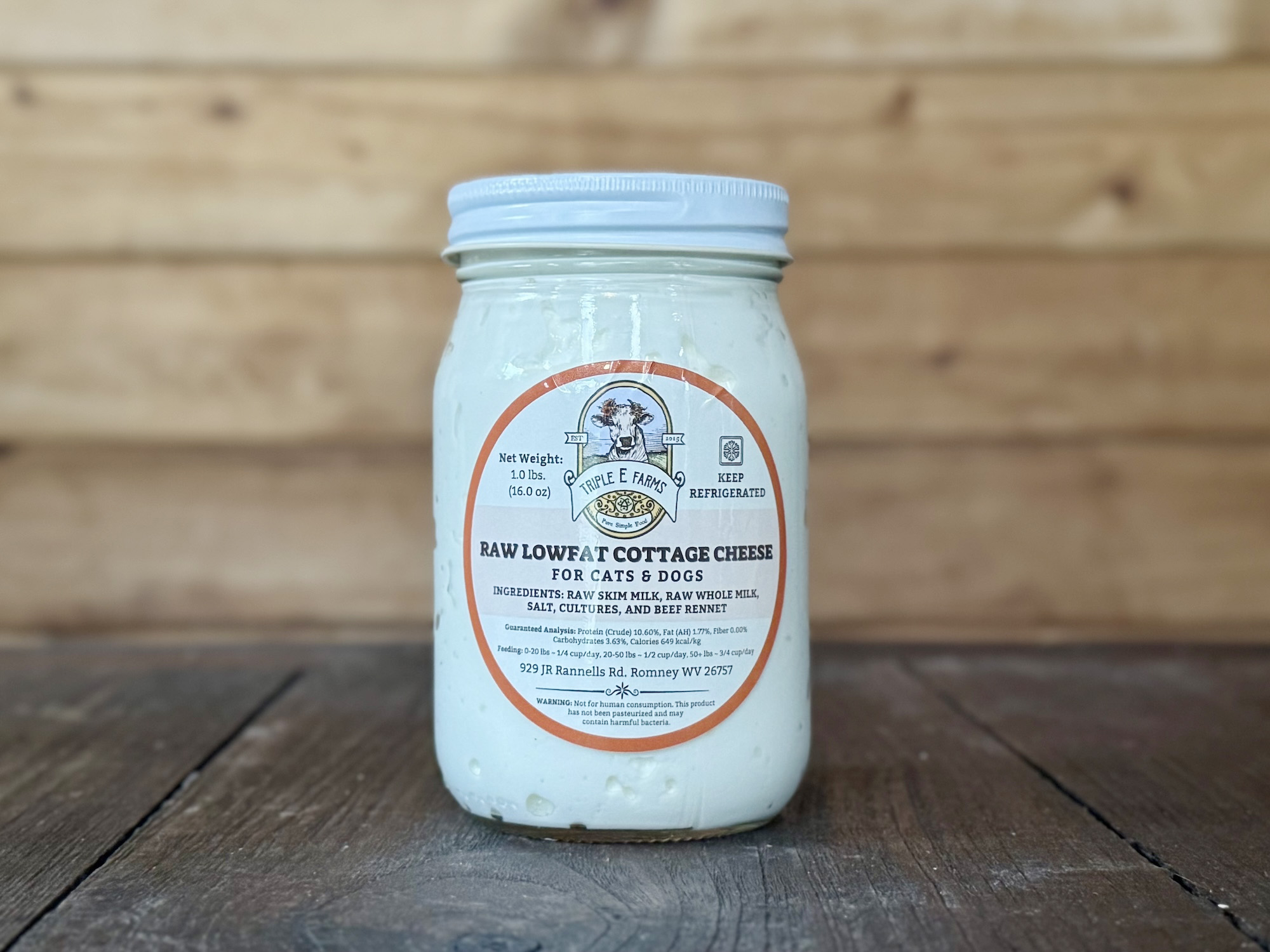 Raw Low-Fat Cow Cottage Cheese for Cats & Dogs, 1 Pint in Plastic