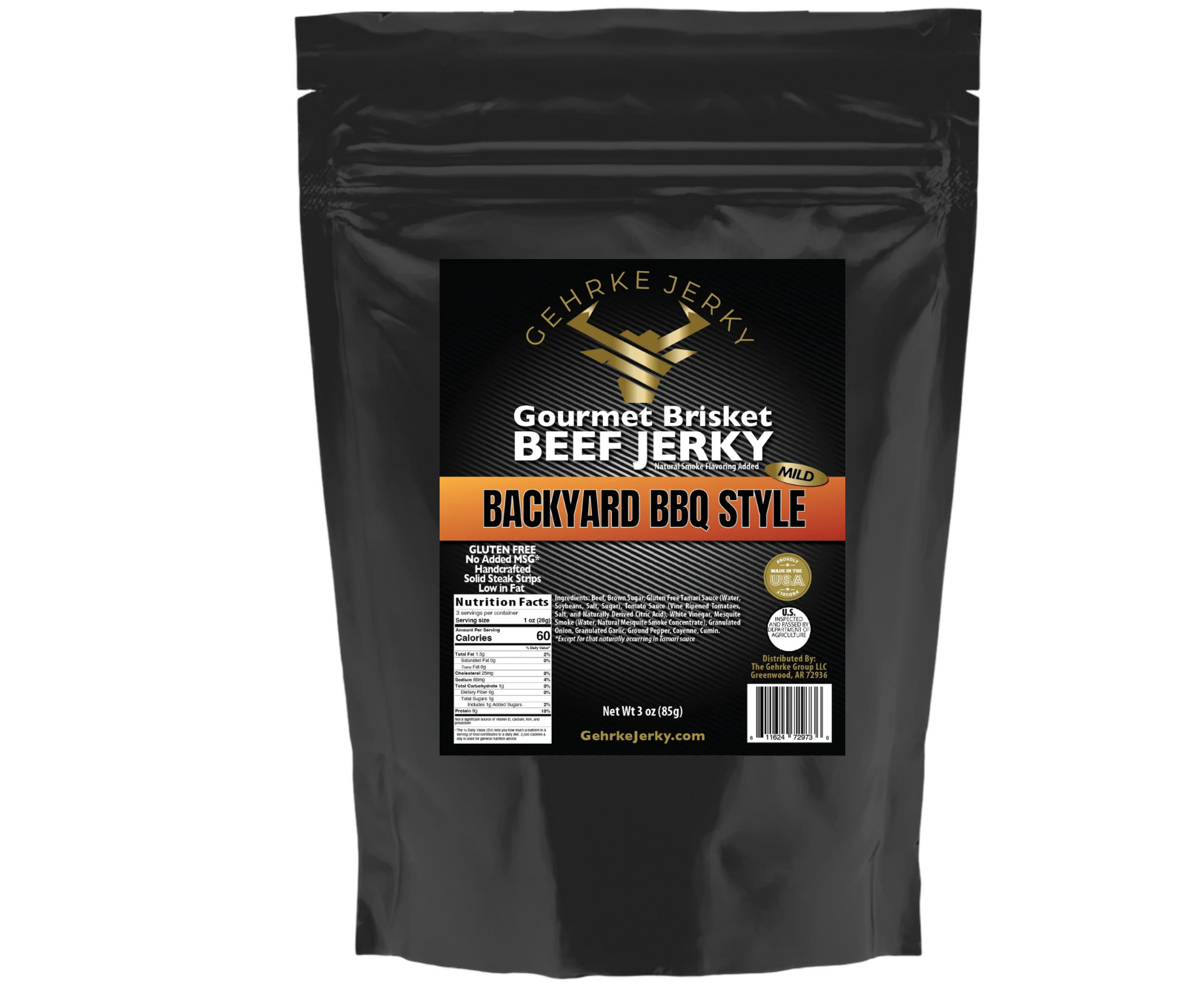 GEHRKE JERKY - BACKYARD BBQ STYLE - ONE (1) 3 OZ BAG
