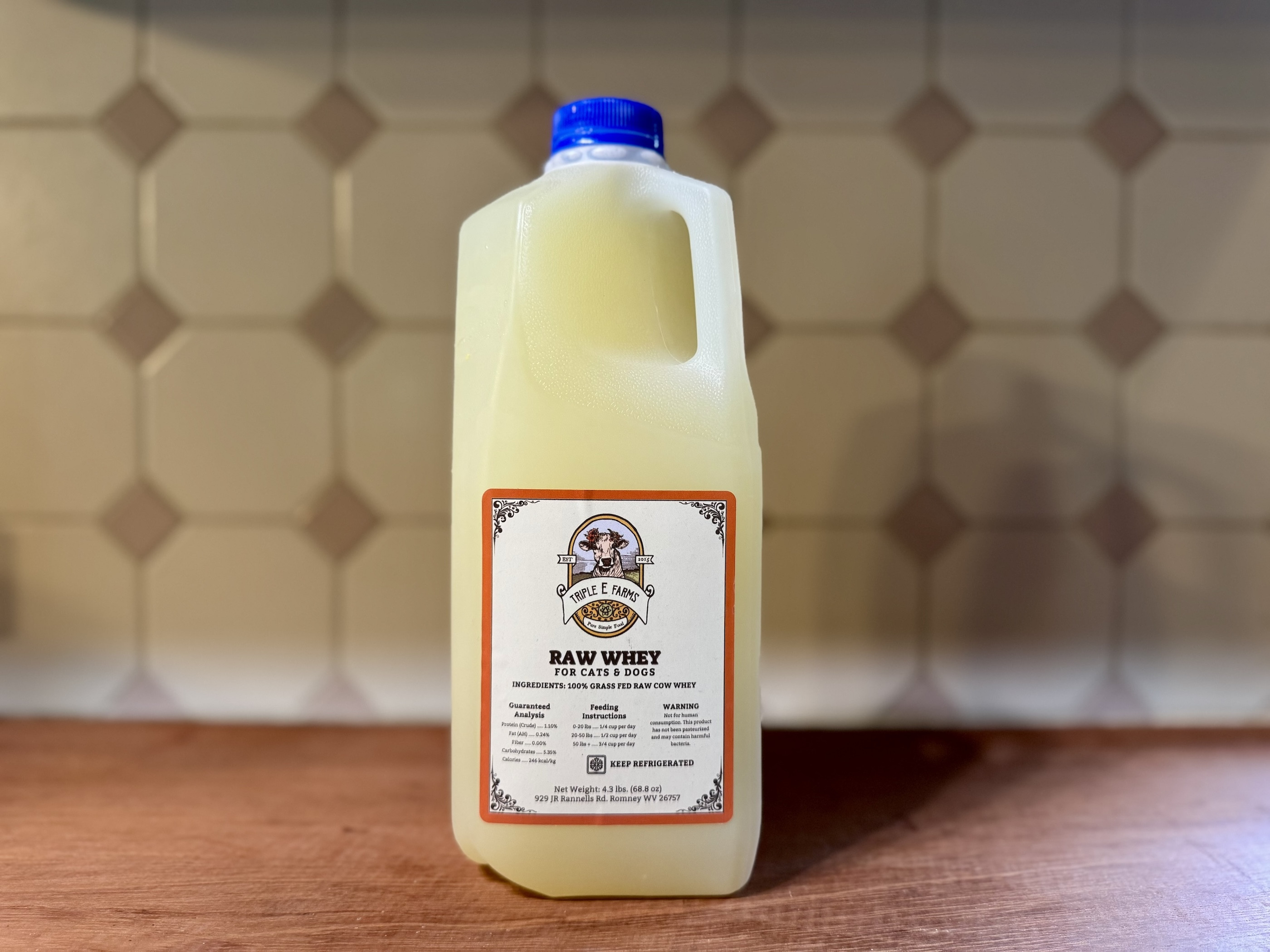 Raw Cow Whey for Cats & Dogs, 1/2 Gallon in Plastic*