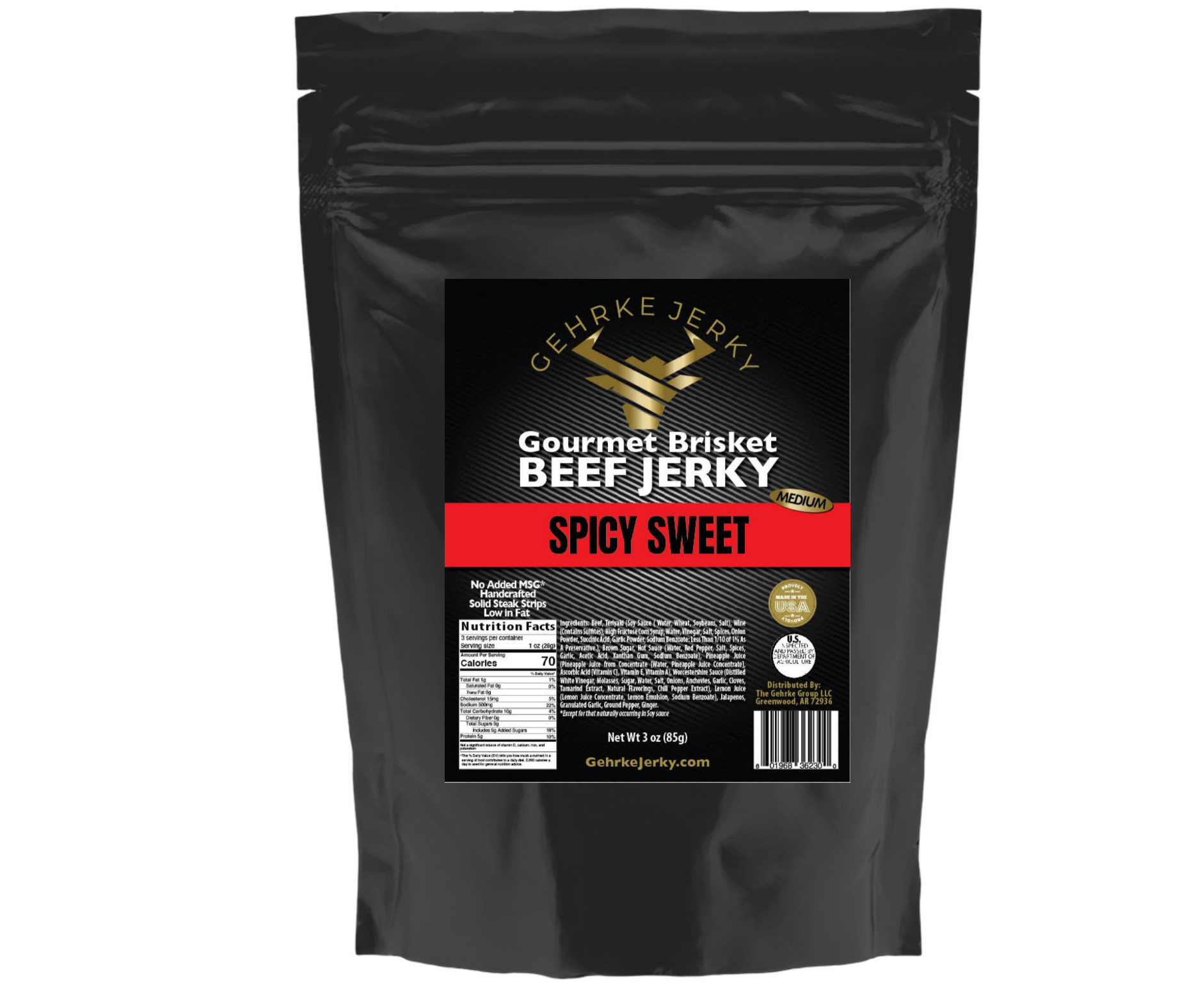 GEHRKE JERKY - SPICY SWEET - Premium Gourmet 100% Beef Brisket