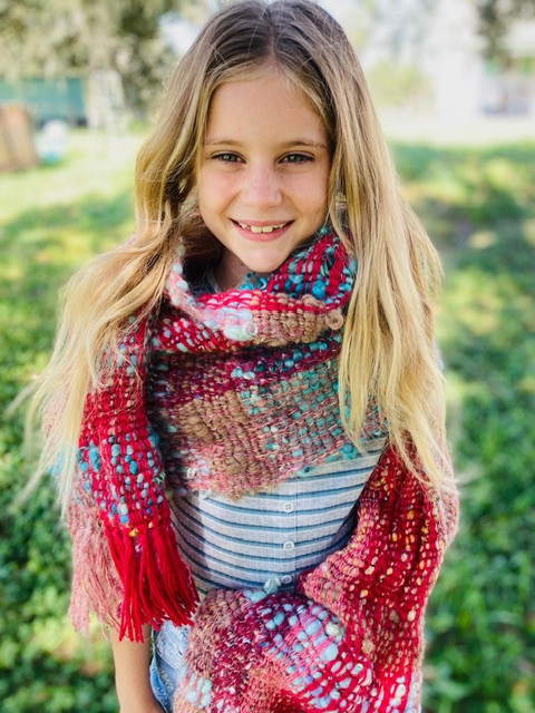 Handwoven Scarf: Textured Art Yarn Scarf 83"x12"