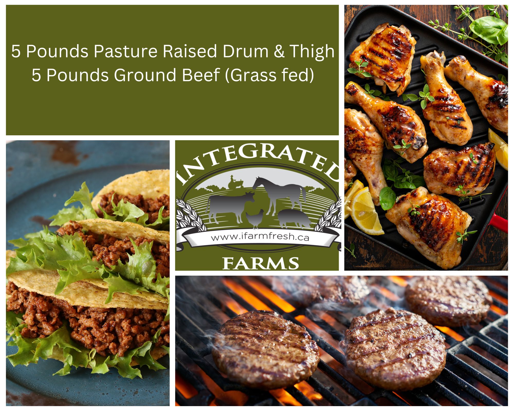 Beef & Chicken: Everyday Family Bundle - 5 Pounds Ground Beef and 5 Pounds of Drum & Thigh Package