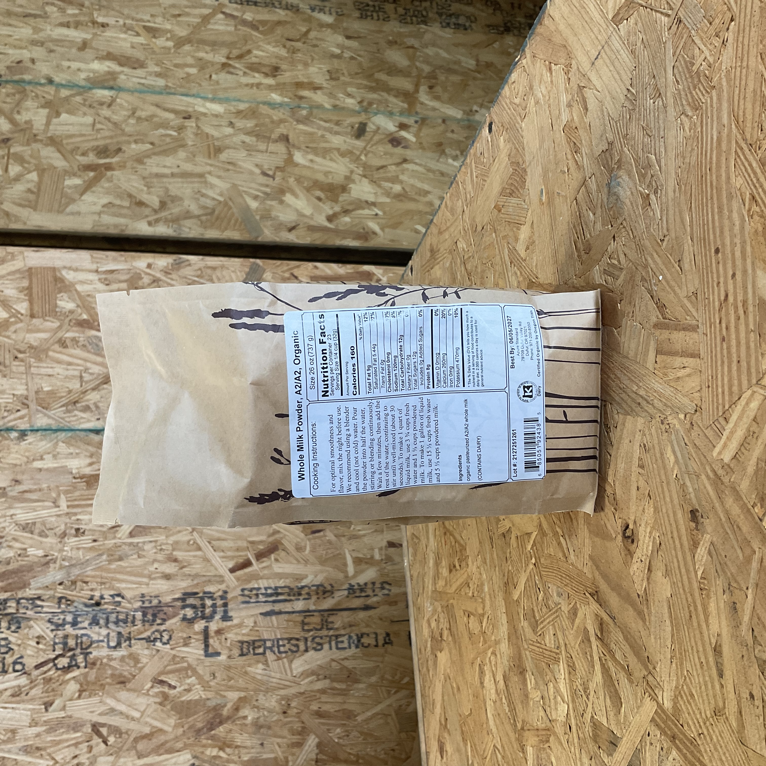 Whole Milk Powder A2/A2, Organic, Azure Market