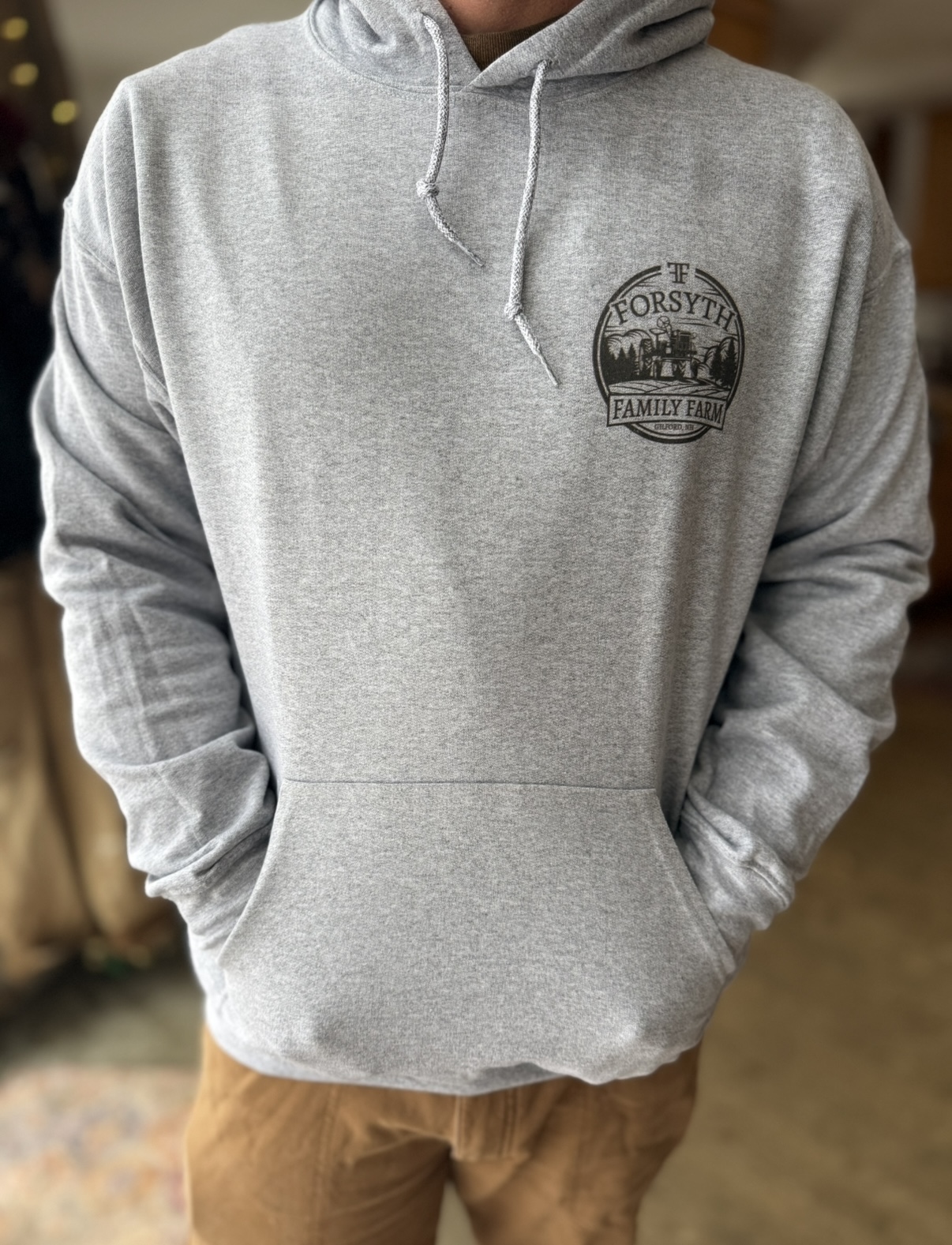 Large Forsyth Family Farm Hooded Sweatshirt- Sport Gray