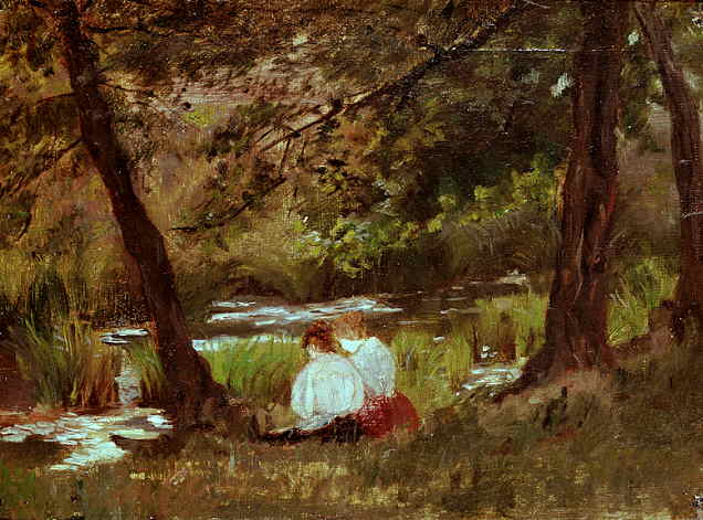 Two Women Seated by a Woodland Stream (Mary Cassatt)