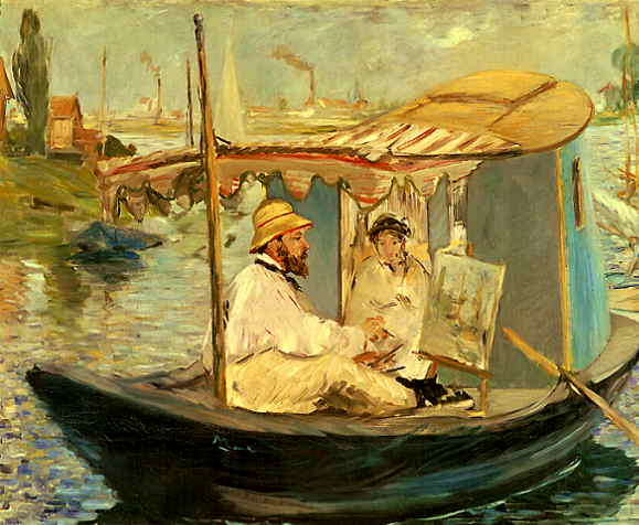 Monet Painting in His Floating Studio (Edouard Manet)