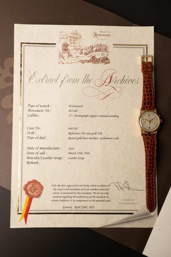 1945 Patek Philippe Ref. 130 Rose Gold Chronograph - With Paper