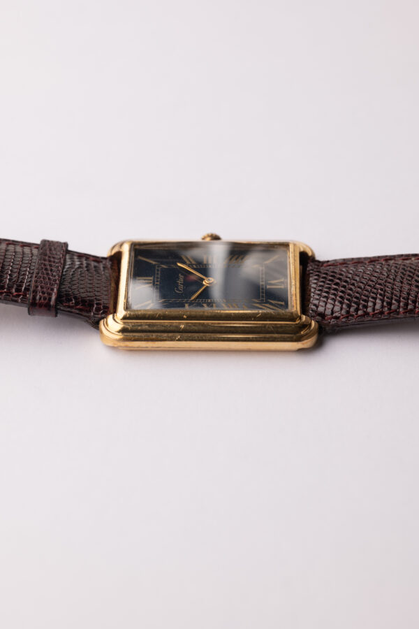 1970’s Cartier New York Jumbo Blue Tank “Stepped Case” Yellow Gold W/Box & Paper