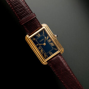 1970’s Cartier New York Jumbo Blue Tank “Stepped Case” Yellow Gold W/Box & Paper - Image 1
