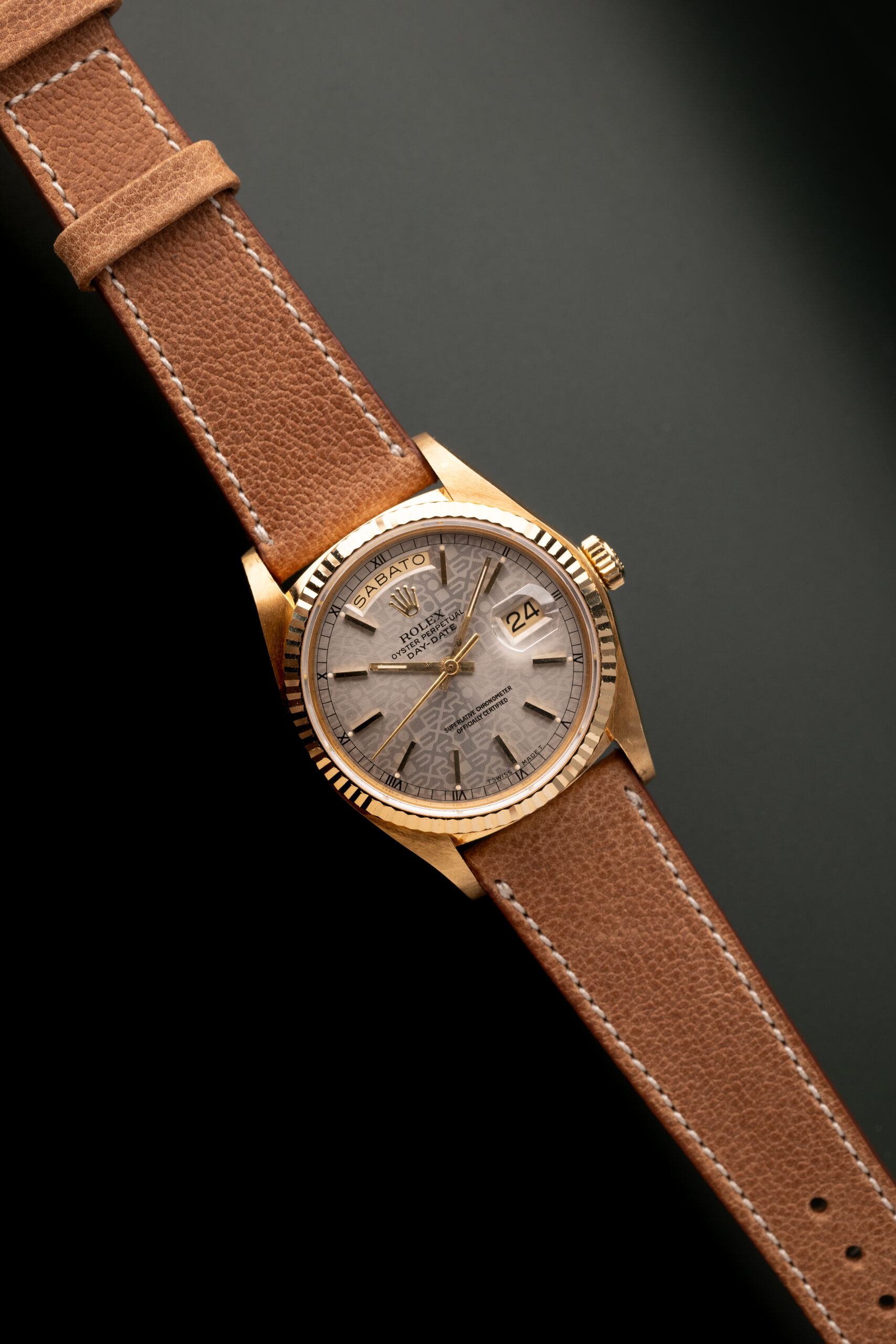 Computer Dial 1980 Rolex 18038 Yellow Gold Computer Dial Day-Date On Strap | Grey and ...