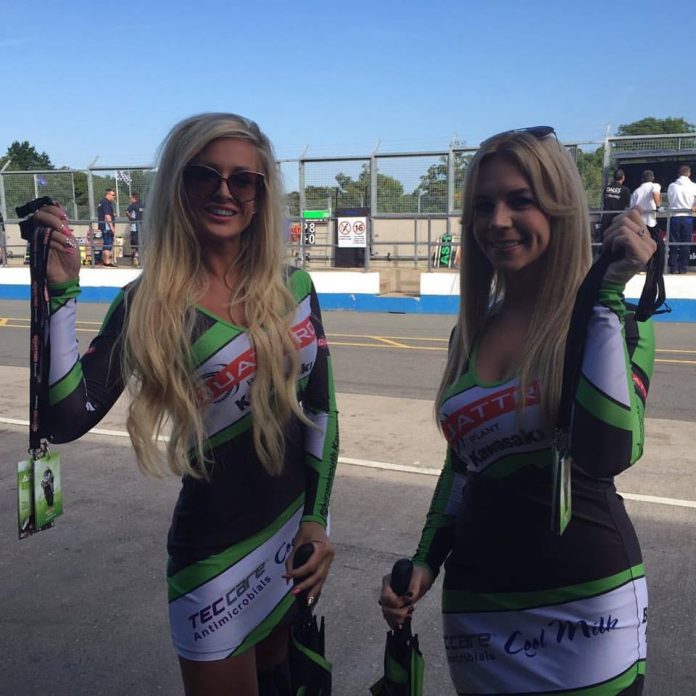 Grid Girls With Quattro Plant Kawasaki At Donington Park For British Superbikes On 18th September 2016