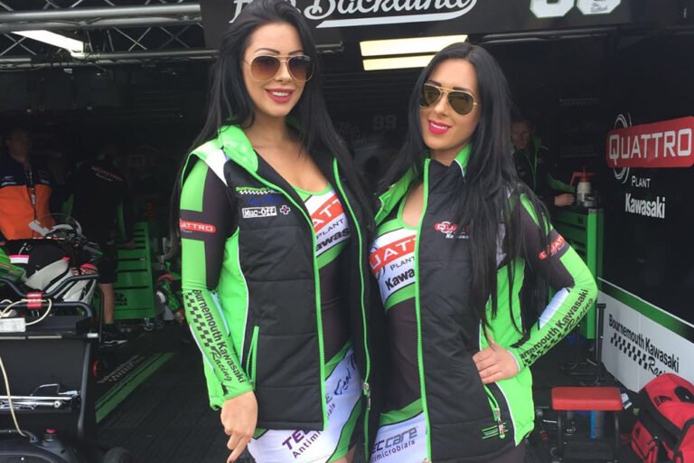 Grid Girls With Quattro Plant Kawasaki At Oulton Park For British Superbikes On 2nd May 2016