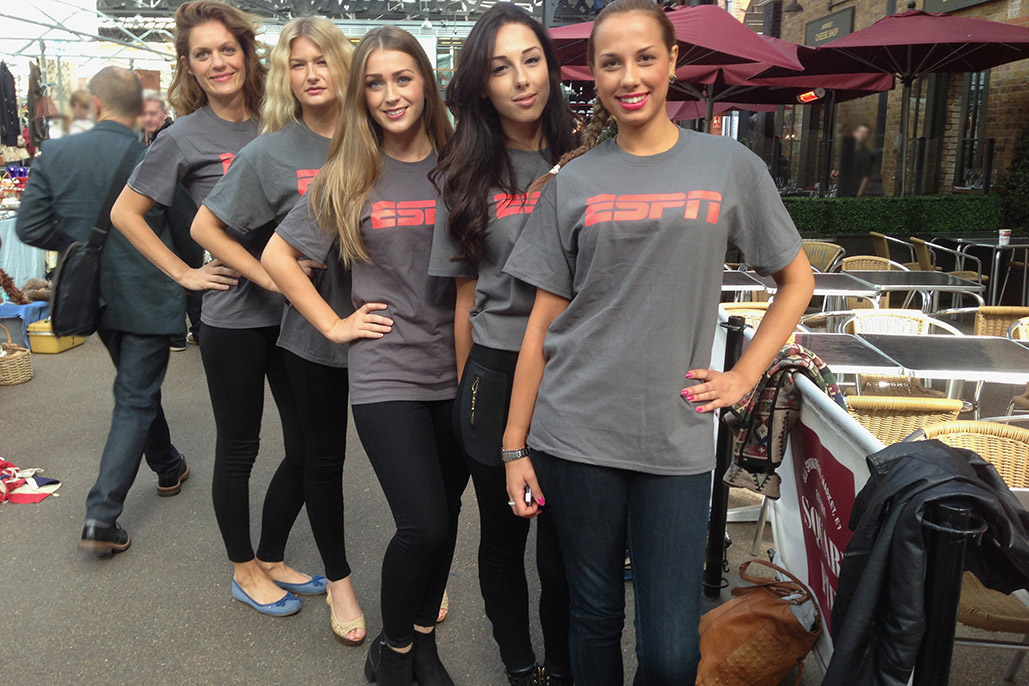 Promo Models With Espn Uk Square Pie Media Drop In London On 26th Sept 2013
