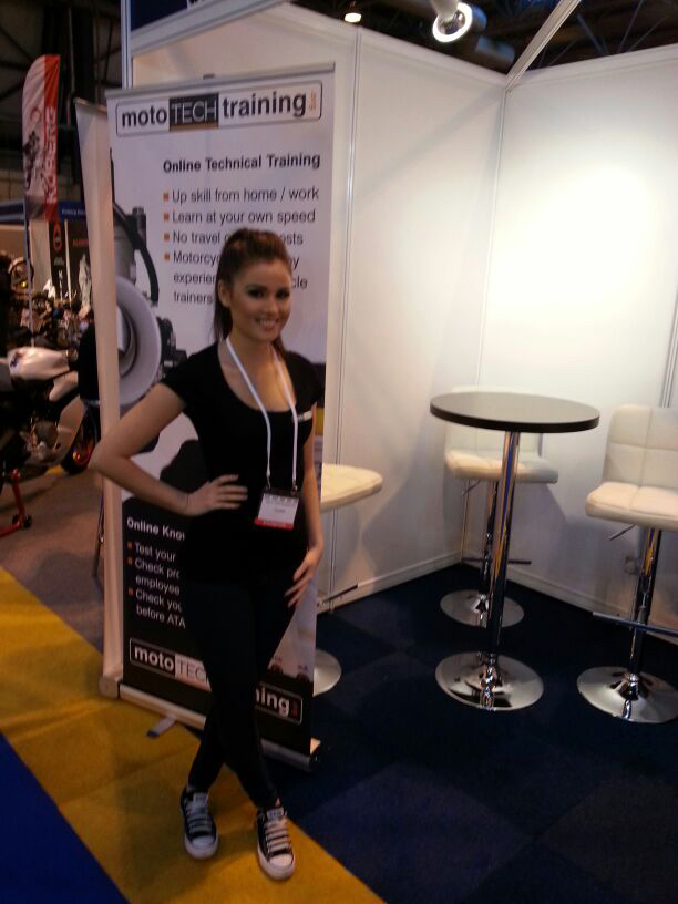 Promotional Model With Moto Tech Training At The Motorcycle Trade Expo On 19/20th January 2014