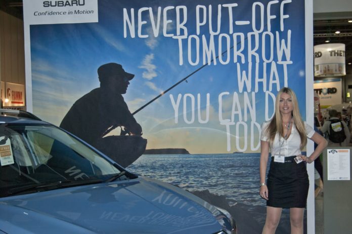 Promotional Model With Subaru At The Motorhome Show In London On 14/19th Feb 2012