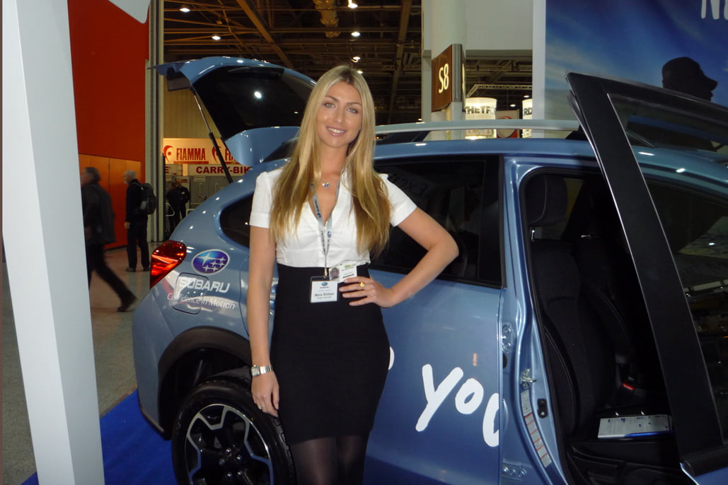 Promotional Model With Subaru At The Motorhome Show In London On 14/19th Feb 2012