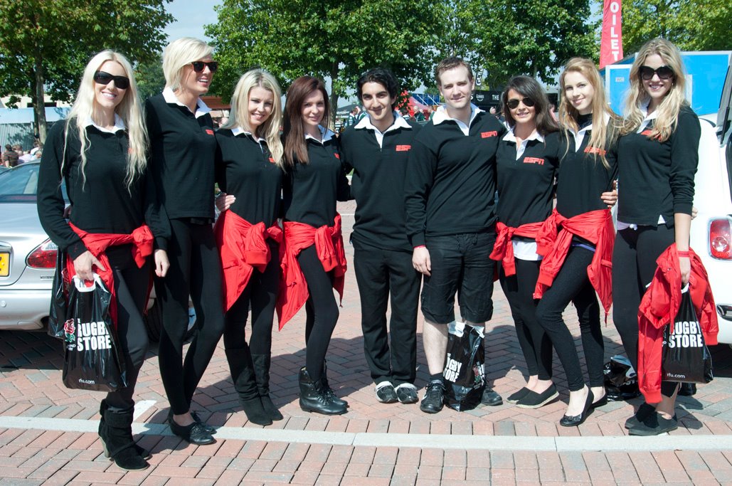 Promotional Models With Espn Uk At Their Premiership Rugby Promo In Twickenham On 3rd September 2011
