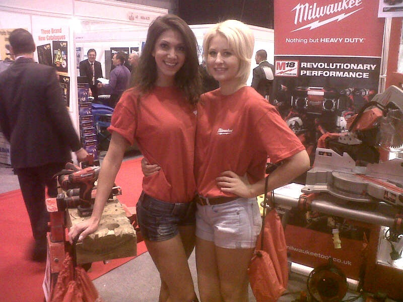 Promotional Models With Milwaukee Tools At Speedy Show In Telford Exhibition Centre On 23rd September 2011