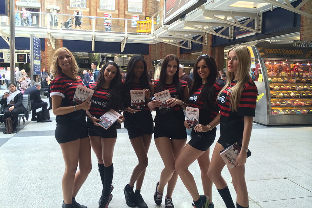 Promotional Models With Saracens At Their Rugby Promo In London On 17th April 2014