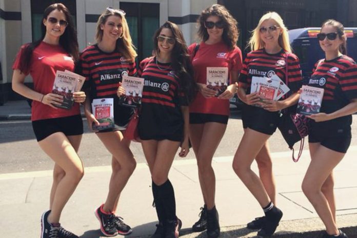 Promotional Models With Saracens At Their Rugby Promo In London On 24th July 2014