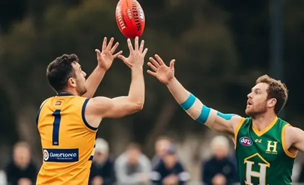 Footy players competing