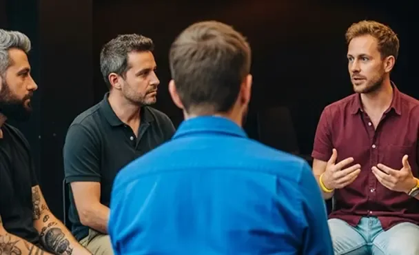 Men in group discussion