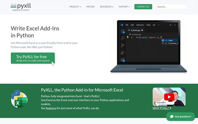 pyxllの公式ページ