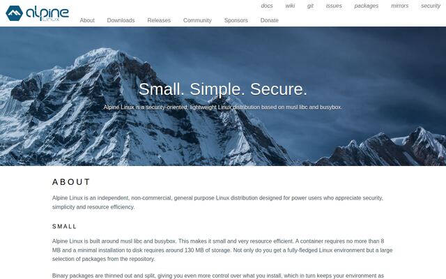 Alpine Linuxの公式ページ