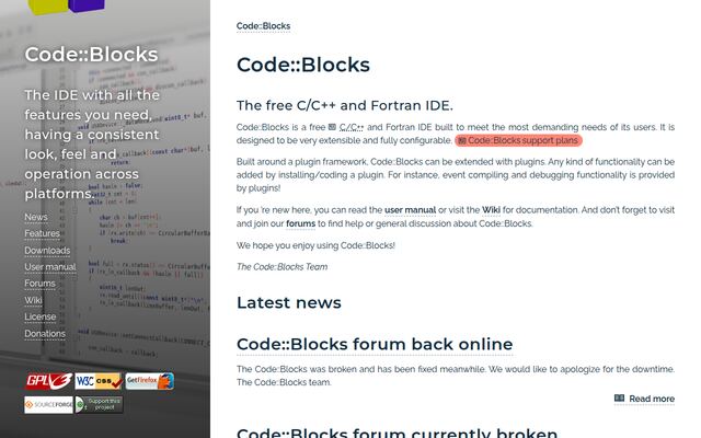 Code::Blocksの公式ページ