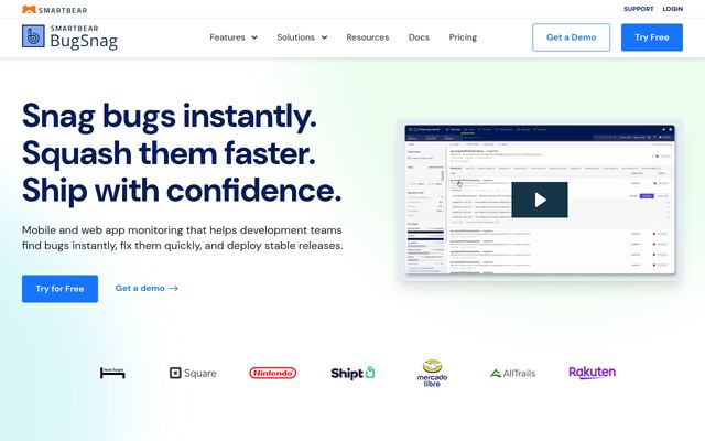 bugsnagの公式ページ