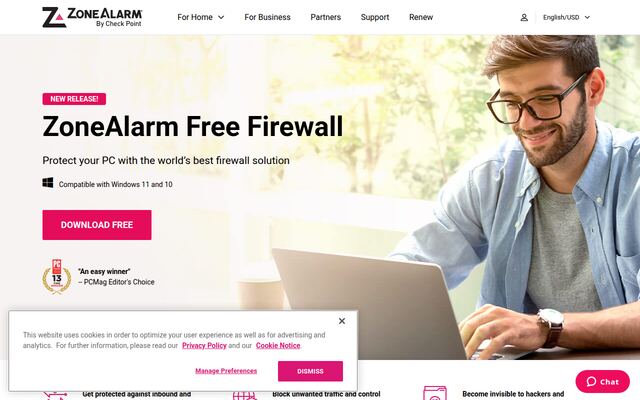 ZoneAlarm Free Firewallの公式ページ