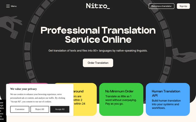 セルフ翻訳サービスNitroの公式ページ