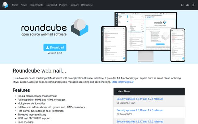 Roundcube webmailの公式ページ